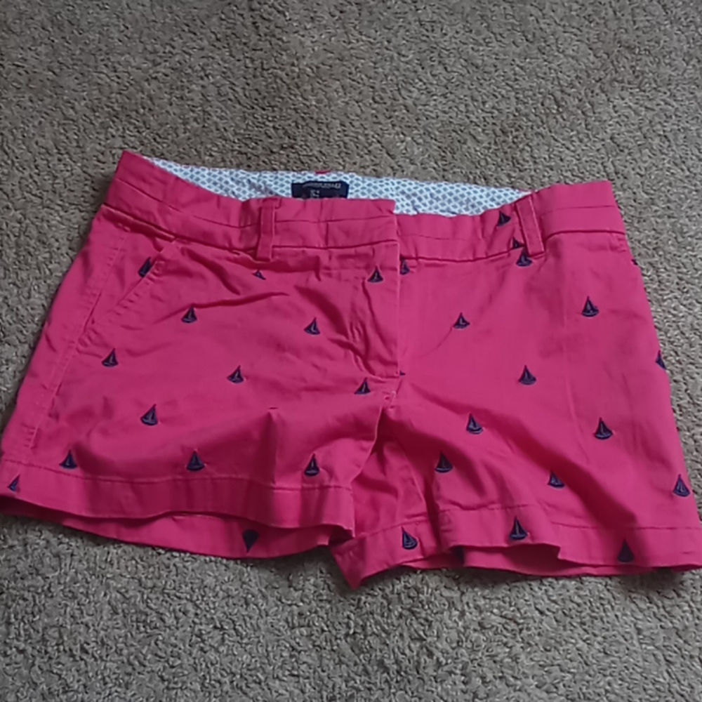 British khaki pink anchor shorts.